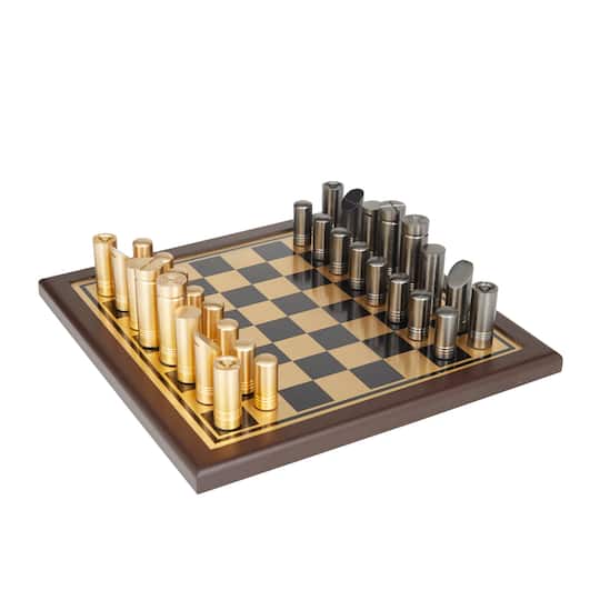 Gold Aluminum Contemporary Game Set, 14" x 14" x 4"